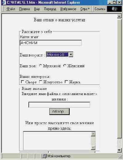 Группы элементов формы